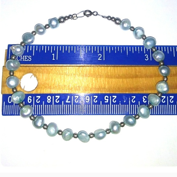 VINTAGE Sterling Silver BeaUtiful Blue Freshwater Pearl Bracelet *SaLe PrIce* - Picture 6 of 8